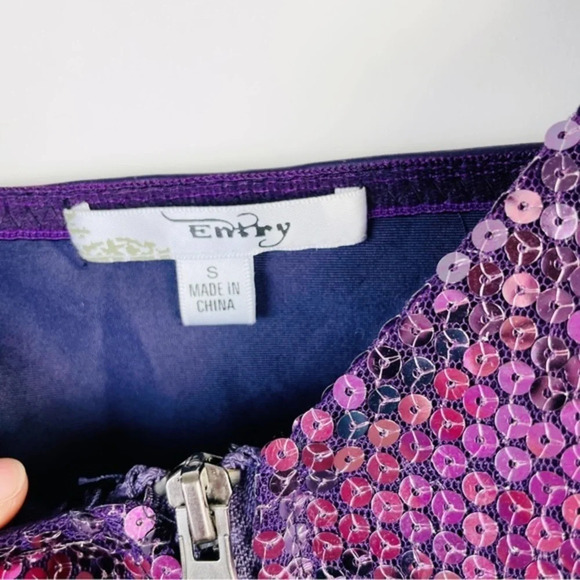 ENTRY Purple Faux Leather Sequin‎ Bodycon Dress Size Small - Picture 5 of 6